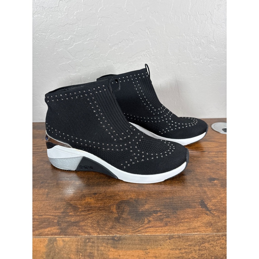 Mark Nason Skechers A-Line Black Studded Knit Hands Free Slip On Ankle Boots